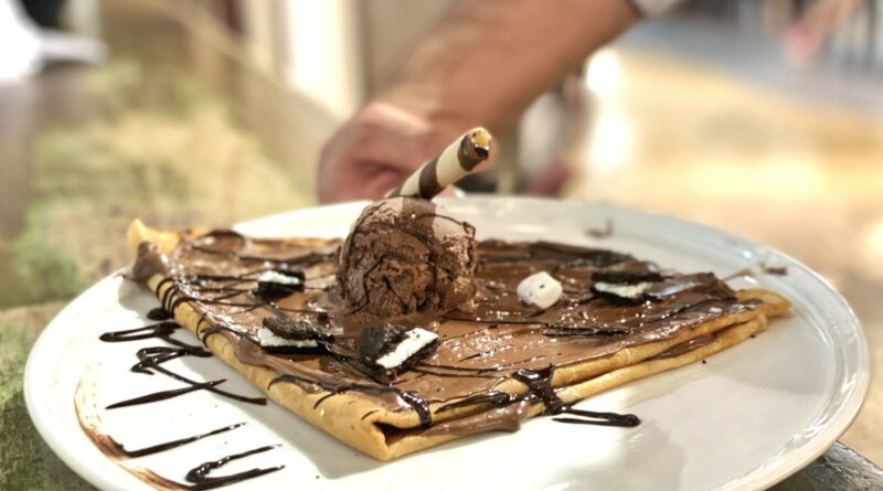 Chocolate crepe on a plate